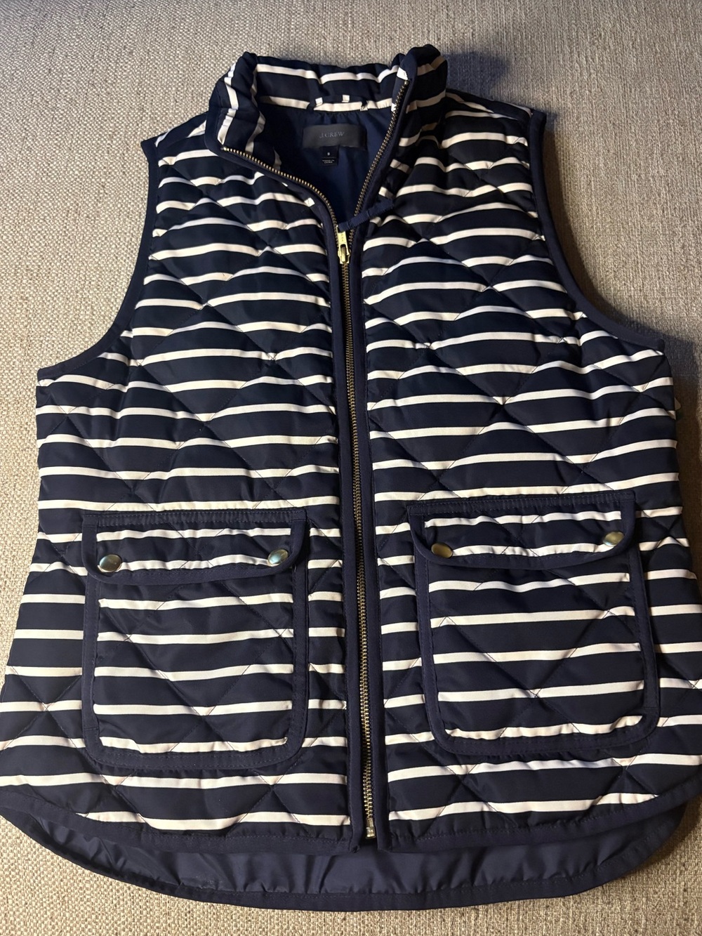 J. Crew Puffer Striped Quilted Navy & White Vest size small